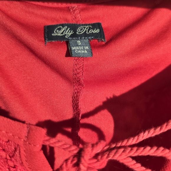 Small Lily Rose Red Lace Dress Mini Spaghetti Strap Lace Overlay Fringe Tassles - Picture 4 of 8